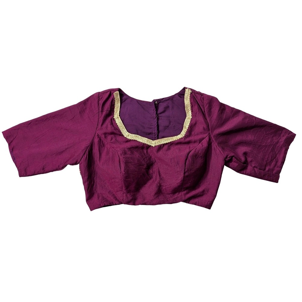 Indya‎ Luxe Purple Plum with Gold Embroidery Sari Saree Blouse Crop Top Sz S NWT